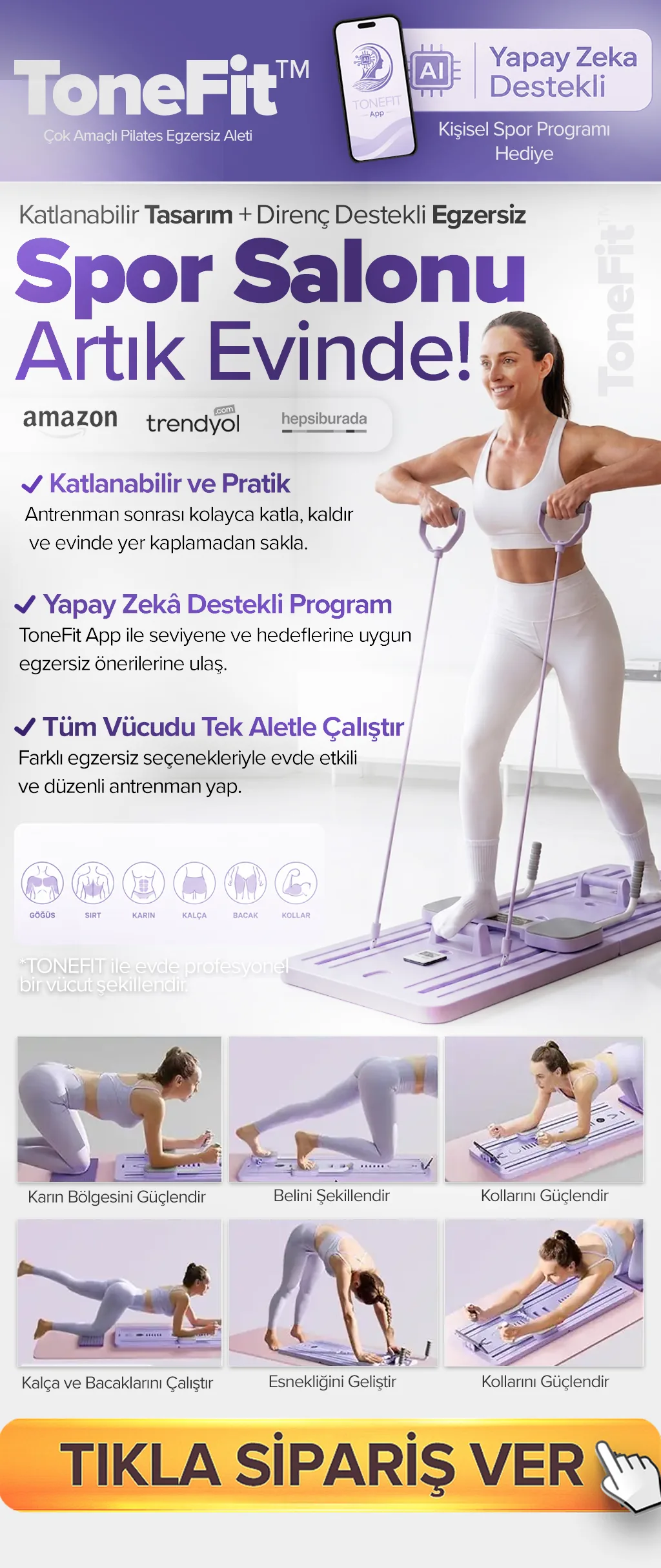 ToneFit katlanabilir çok amaçlı pilates egzersiz aleti - spor salonu artık evinde